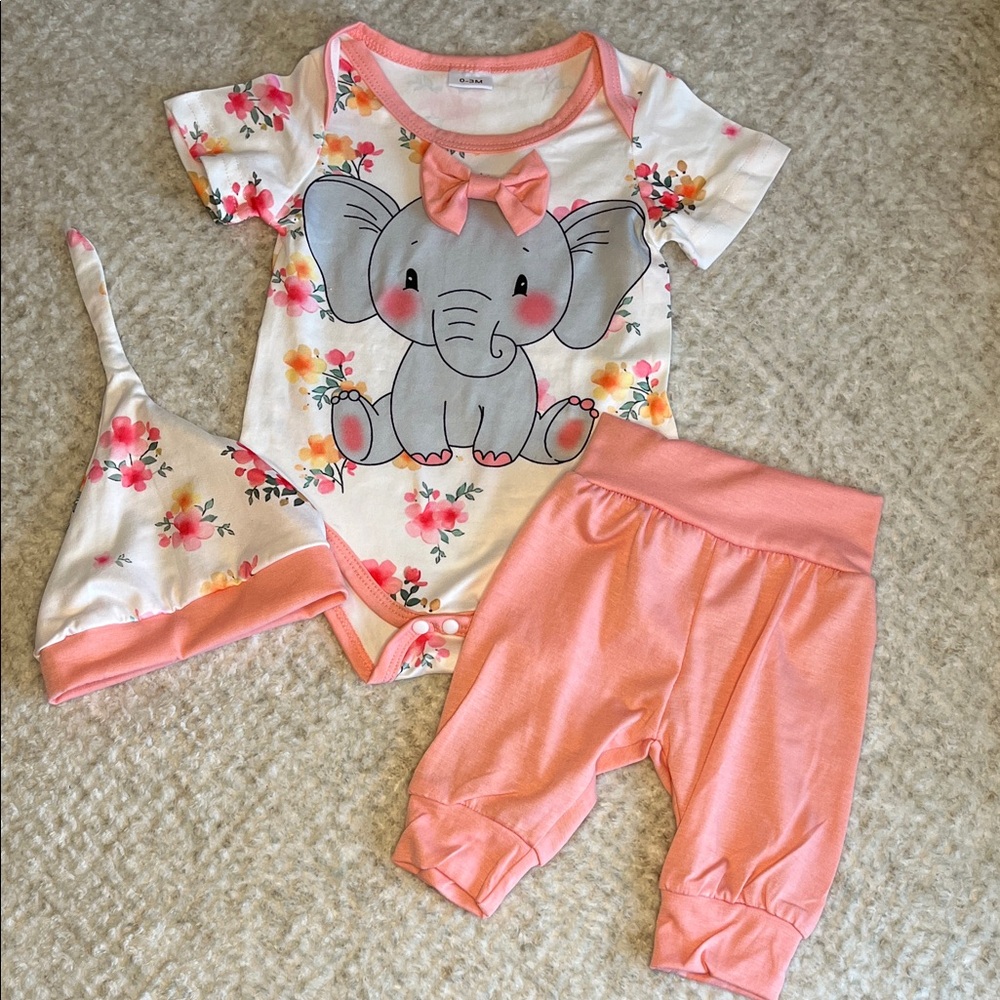 Baby Girl Pink Elephant Floral Pajama Set